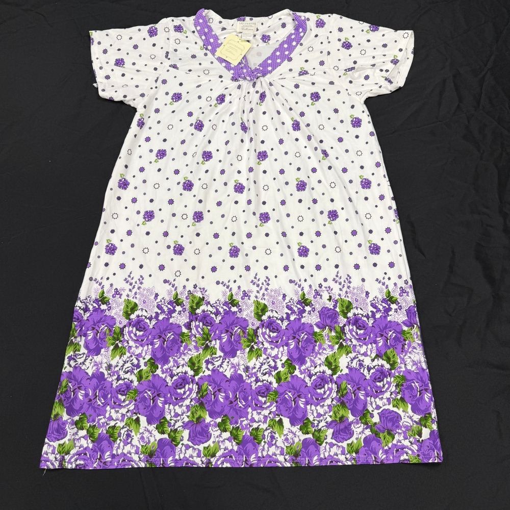 Lati Fashion Intimates Purple Floral Polka Dot Nightgown XL White Sleep Dress